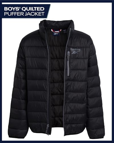 Reebok Boys Puffer Jacket - Midweight Quilted Insulated Winter Coat - Water and Wind Resistant Winter Jacket for Boys, Size 10-12, Black - Image 4