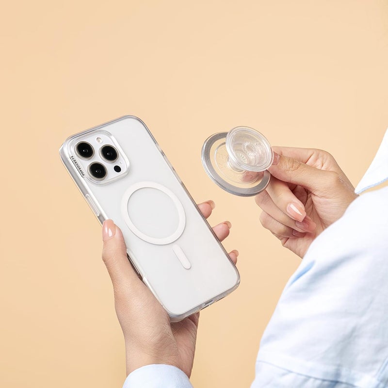 POPSOCKETS Phone Grip for MagSafe with Kickstand, Magnetic Stand, Swappable Top, Secure Hold for iPhone MagSafe Cases, Phone & Tablet Grip, Cute - Clear Glitter - Image 1