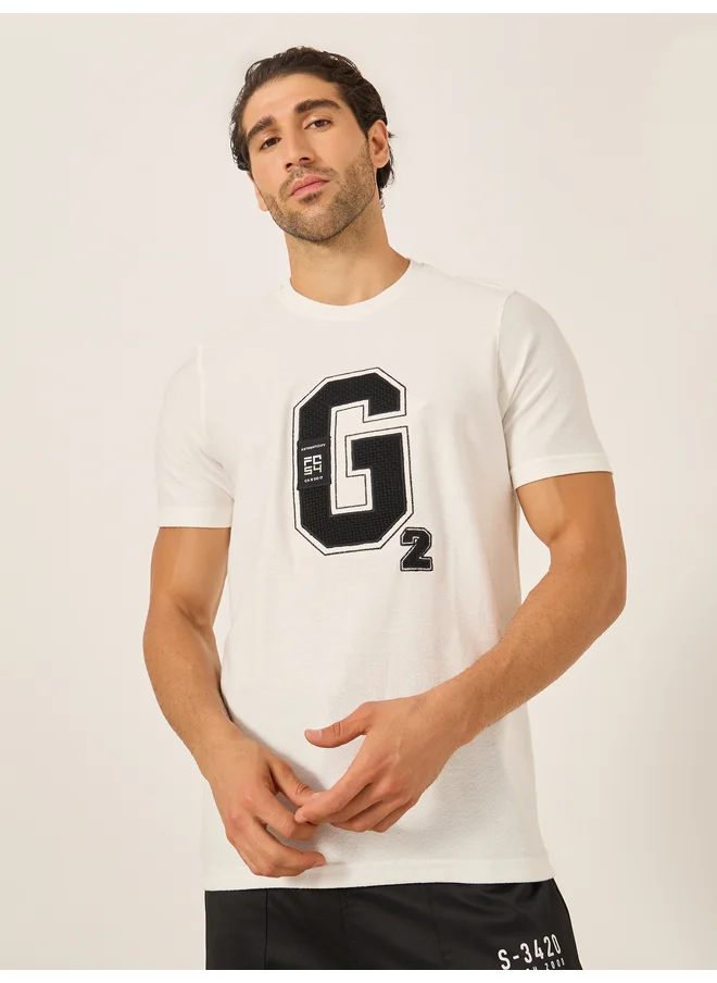 فورت كولينز Fort Collins Men White Applique Detail Short Sleeves T-Shirt