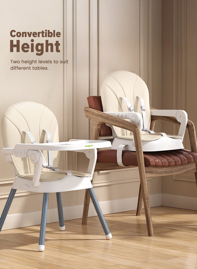BAYBEE 3 in 1 Convertible Baby High Chair for Kids, Baby Feeding Chair With 2 Height Adjustable, Footrest, Food Tray, 3 Point Safety Belt, Kids High Chair For Baby 6 Months To 3 Years Beige - Image 3