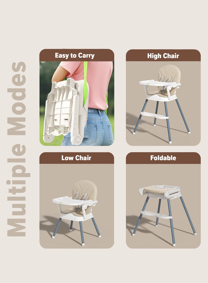BAYBEE 3 in 1 Convertible Baby High Chair for Kids, Baby Feeding Chair With 2 Height Adjustable, Footrest, Food Tray, 3 Point Safety Belt, Kids High Chair For Baby 6 Months To 3 Years Beige - Image 4