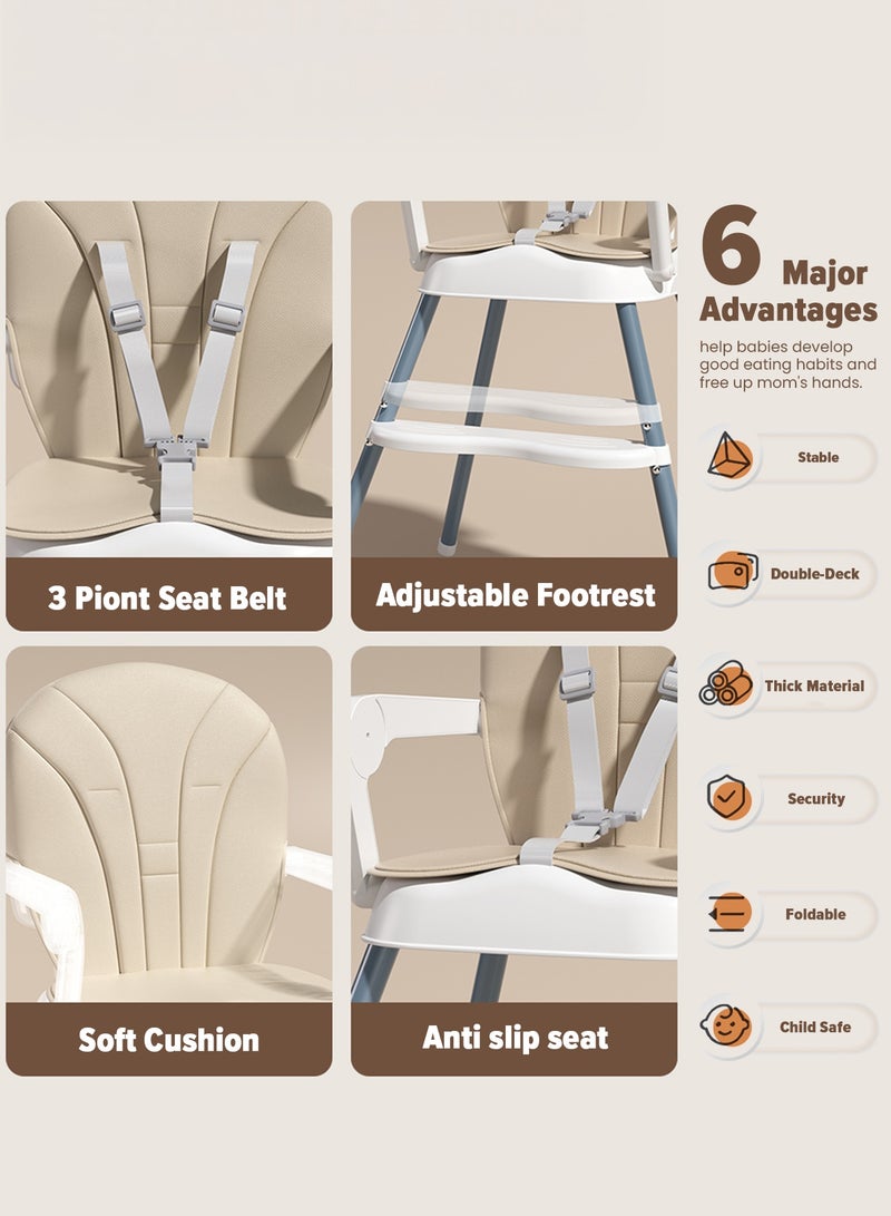 BAYBEE 3 in 1 Convertible Baby High Chair for Kids, Baby Feeding Chair With 2 Height Adjustable, Footrest, Food Tray, 3 Point Safety Belt, Kids High Chair For Baby 6 Months To 3 Years Beige - Image 5