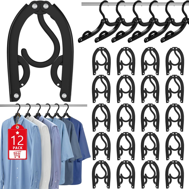 Eunhdet 12 Pcs Portable Travel Hangers for Cruise Ship Essentials 2026, Plastic Folding Foldable Hangers Clothes Drying Rack Travel Accessories for Suitcase, RV, Camping, Flying, Hotel, Road Trip (Black) - Image 1
