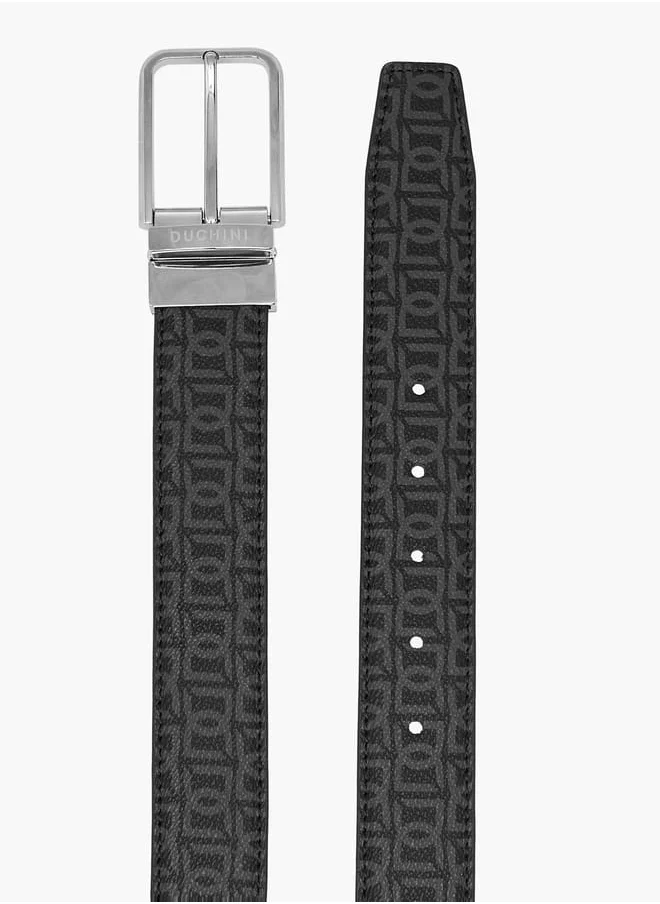 DUCHINI Men's Monogram Print Belt with Pin Buckle Closure