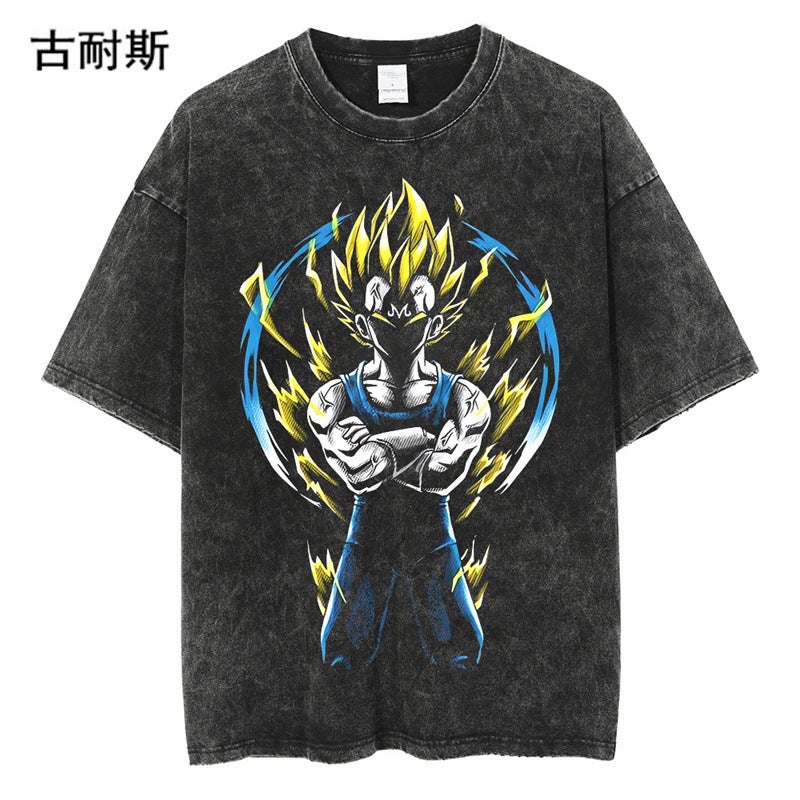 Retro Distressed Washed Short Sleeve Round Neck T-Shirt Men'S And Women'S Summer Street Cartoon Youth T-Shirt Top - Image 1
