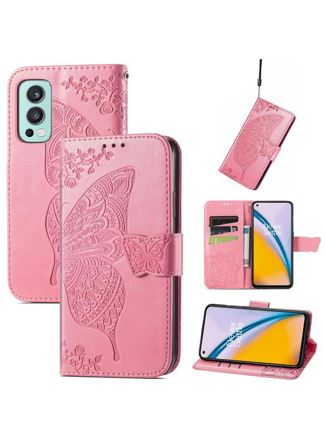 S-TOP Butterfly Love Flowers Embossed Horizontal Flip Leather Case with Holder & Card Slots & Wallet & Lanyard For OnePlus Nord 2 5G - Image 1