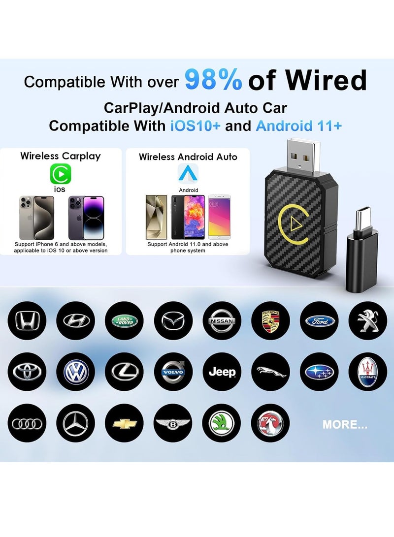 Arabest 2-in-1 Wireless Carplay Dongle for OEM Wired Carplay Android Auto Car, Mini Android Auto Wireless Adapter & Carplay Wireless Adapter, Wireless CarPlay Adapter for iPhone IOS 10+/Android 11+, USB-C/USB - Image 4