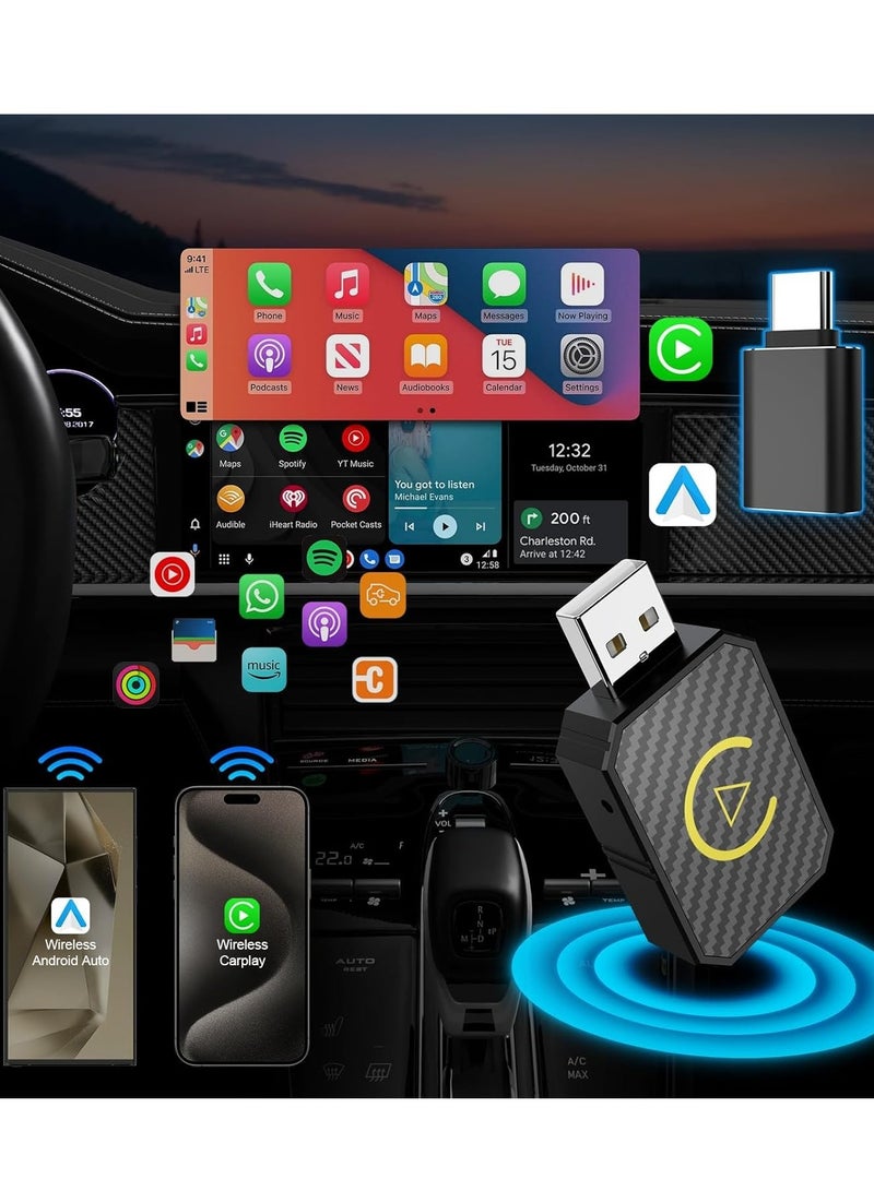 Arabest 2-in-1 Wireless Carplay Dongle for OEM Wired Carplay Android Auto Car, Mini Android Auto Wireless Adapter & Carplay Wireless Adapter, Wireless CarPlay Adapter for iPhone IOS 10+/Android 11+, USB-C/USB - Image 1
