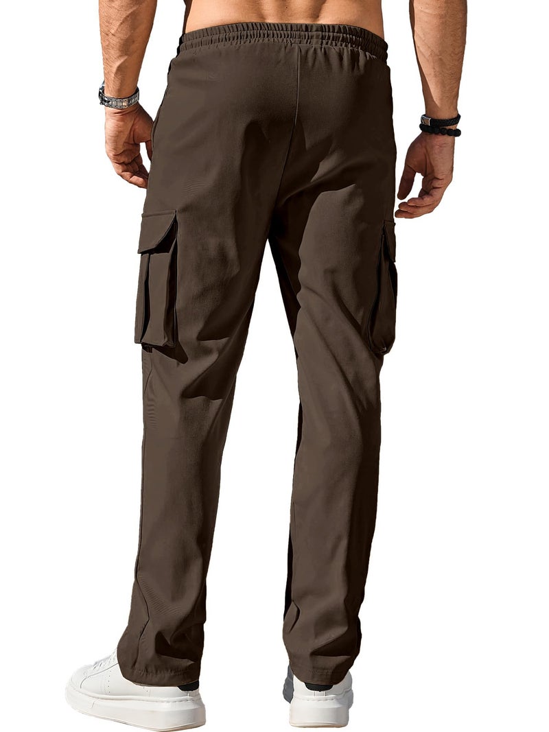 Comdecevis Men's Casual Cargo Pants Workout Joggers Stretch Sweatpants Hiking Drawstring Tactical Pants with Multi Pockets 34w - Image 5