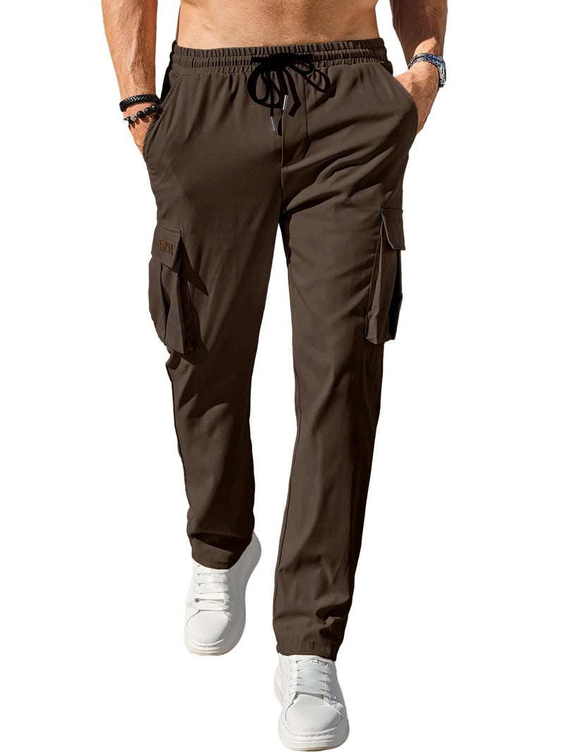 Comdecevis Men's Casual Cargo Pants Workout Joggers Stretch Sweatpants Hiking Drawstring Tactical Pants with Multi Pockets 34w - Image 2