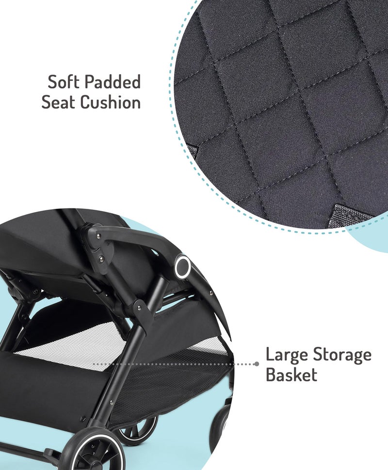 Bonfino عربة أطفال بونفينو القابلة للطي السريع - قماش ميلانج فاخر، حزام 5 نقاط، إطار ألمنيوم، أسود، 0M+ - Image 3