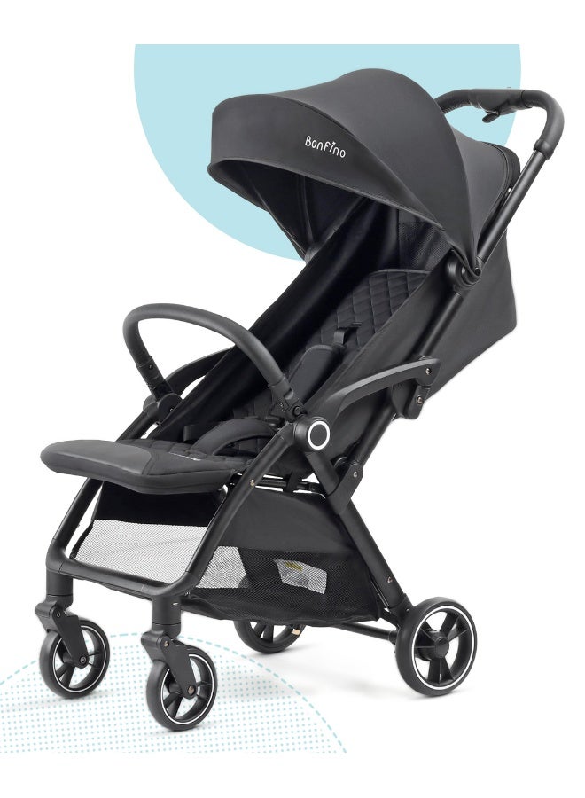 Bonfino عربة أطفال بونفينو القابلة للطي السريع - قماش ميلانج فاخر، حزام 5 نقاط، إطار ألمنيوم، أسود، 0M+ - Image 1