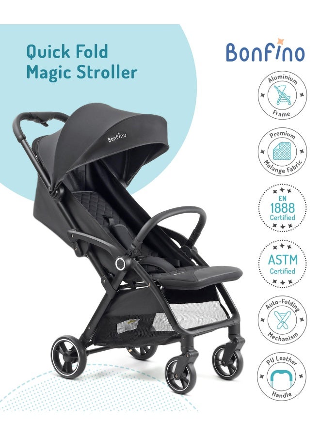 Bonfino عربة أطفال بونفينو القابلة للطي السريع - قماش ميلانج فاخر، حزام 5 نقاط، إطار ألمنيوم، أسود، 0M+ - Image 2