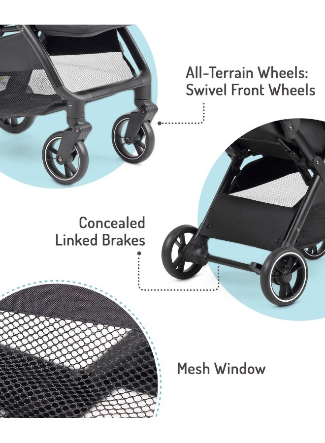 Bonfino عربة أطفال بونفينو القابلة للطي السريع - قماش ميلانج فاخر، حزام 5 نقاط، إطار ألمنيوم، أسود، 0M+ - Image 5