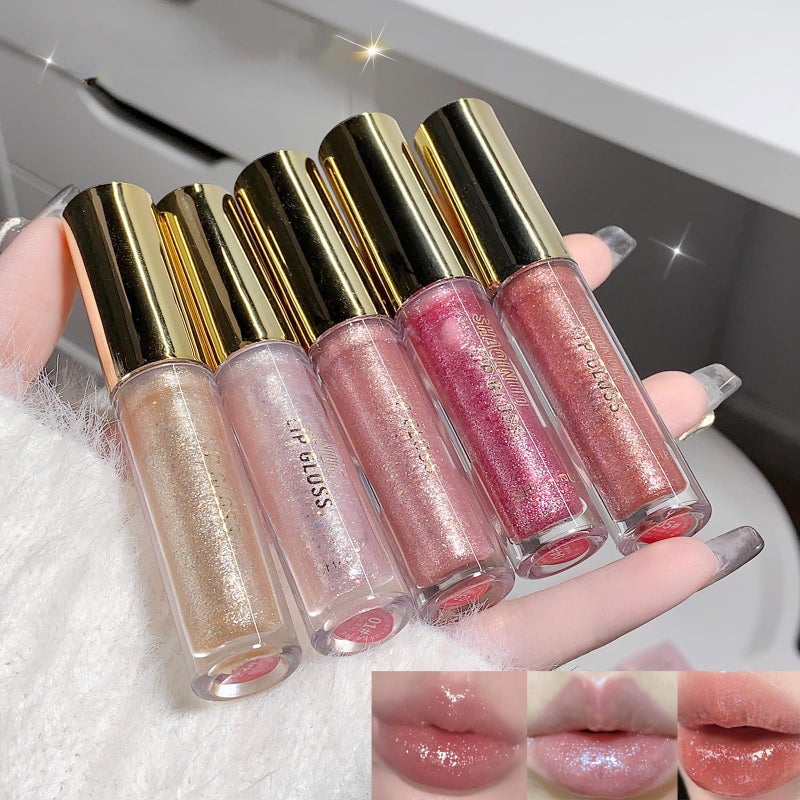 Petansy Shimmery Glitter Moisturizing Lip Gloss Nourishing Lipstick Set 5 Colors Lip Plumper Lip Gloss Hydrating Lip Glow Oil Shiny Glitter Sparkly Glossy Set - Image 1