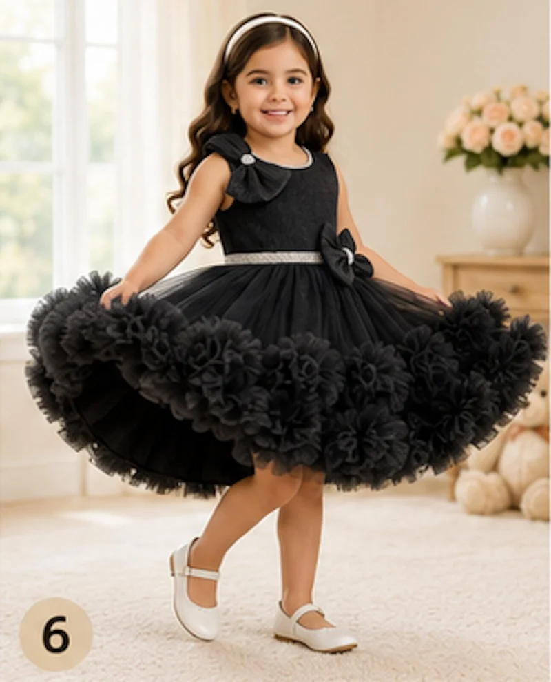 Artemea Artemea Toddler Girls Bow Embellished Mesh Fit & Flare Party Dress - Black