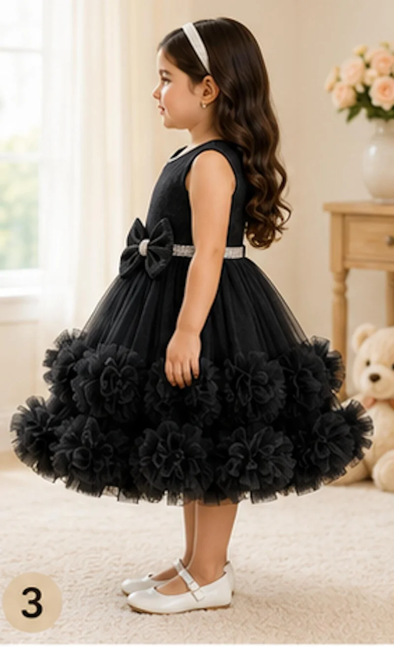 Artemea Artemea Toddler Girls Bow Embellished Mesh Fit & Flare Party Dress - Black