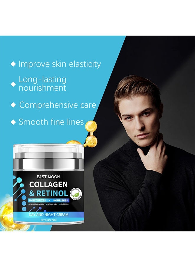 East Moon Mens Face Moisturizer Cream，Skin Brightening Essence Face Cream，Men's Moisturizing Anti-Aging Cream，Face Collagen Cream with Hyaluronic Acid Day and Night Nourishing and Moisturizing for Man (50g) - Image 2