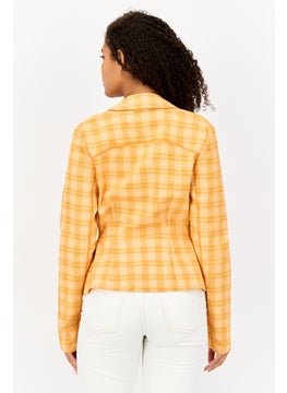 Collusion Women Regular Fit Checkered Semi-Formal Blazer, Orange  - Image 2