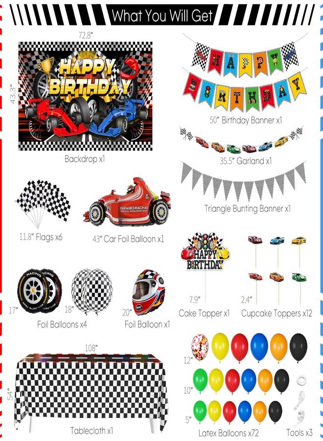 Fayoo 105Pcs Race Car Birthday Party Decorations, Race Car Balloon Garland Kit and Checkered Flag Party Supplies, Cupcake Toppers Party Decorations Set for Boys Girls Car Party Theme Decoration - Image 2