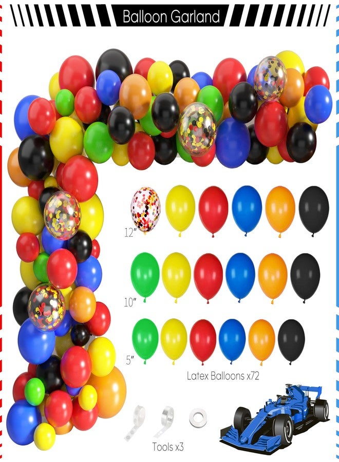 Fayoo 105Pcs Race Car Birthday Party Decorations, Race Car Balloon Garland Kit and Checkered Flag Party Supplies, Cupcake Toppers Party Decorations Set for Boys Girls Car Party Theme Decoration - Image 4