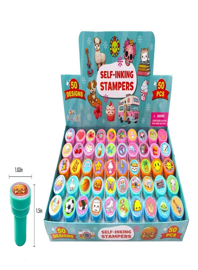 TINYMILLS 50 Pcs Assorted Kawaii Cute Stamps for Kids - Trendy Self-Ink Stamps for Birthday Party, Carnival, School & Classroom Rewards Teacher Treasure Box - Image 2