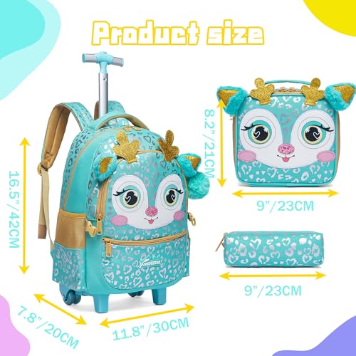 Meetbelify Girls Rolling Backpack with Wheels for Elementary Preschool Students Kids 3 in 1 Travel Luggage Carry on Suitcase with Lunch Box Pencil Case for Girls Age 8-10 - Image 2