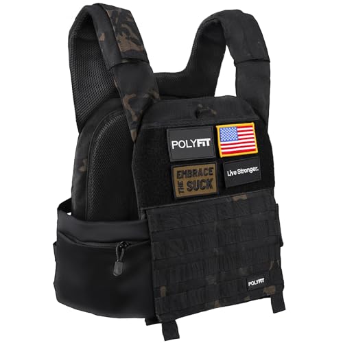 Polyfit (Fortify) Weighted Vest for Strength and Endurance Training, Fitness Workouts, Running, WODs - Black Camo - Image 1