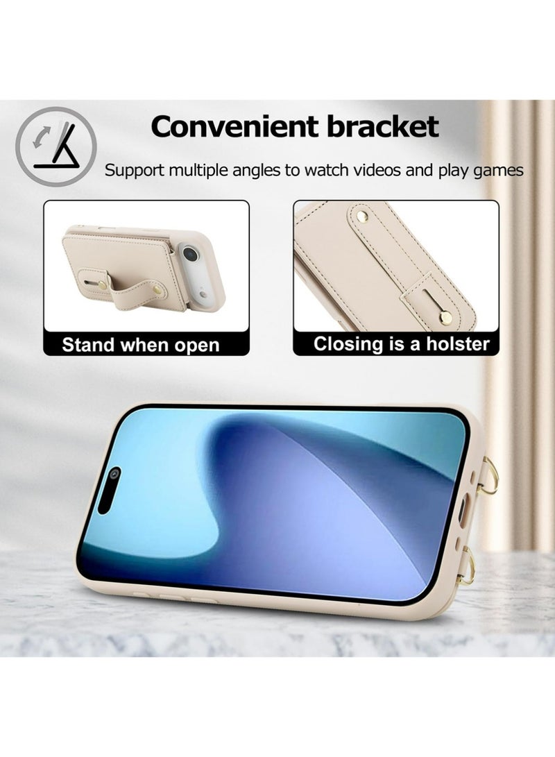 إكس ليفيل حالة محفظة لشركة آبل آيفون الهواء ، RFID حظر PU الجلد الحبل مع فتحات البطاقة حزام المعصم غطاء الركيد للنساء حالة لشركة آيفون الهواء. الأبيض القابل للإزالة - Image 3