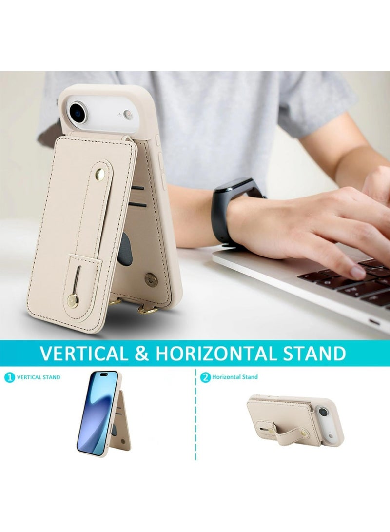 إكس ليفيل حالة محفظة لشركة آبل آيفون الهواء ، RFID حظر PU الجلد الحبل مع فتحات البطاقة حزام المعصم غطاء الركيد للنساء حالة لشركة آيفون الهواء. الأبيض القابل للإزالة - Image 5