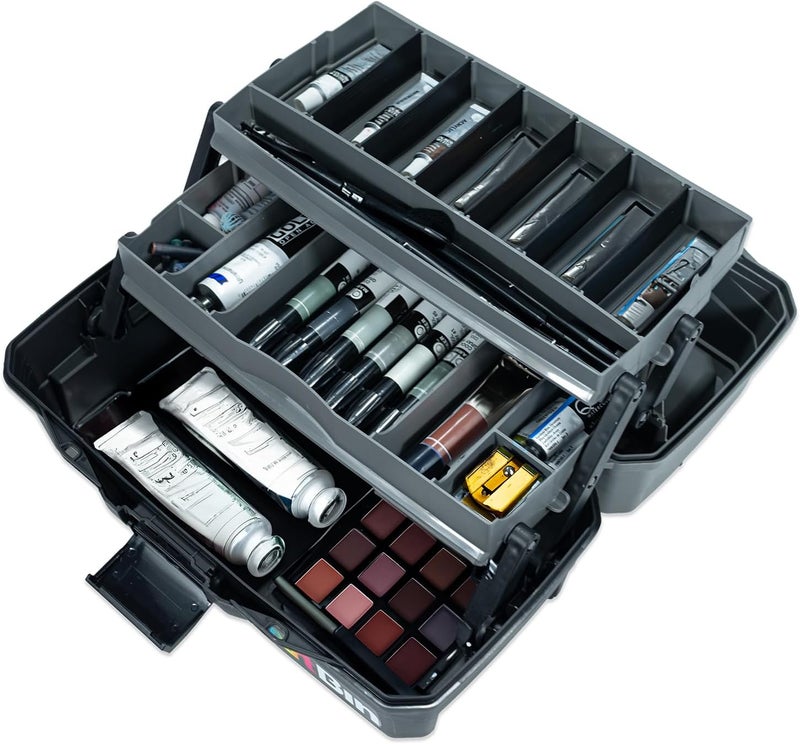 ArtBin 6892AG 2-Tray Art Supply Box - Portable Organizer with Lift-Up Trays, Gray/Black - Image 1