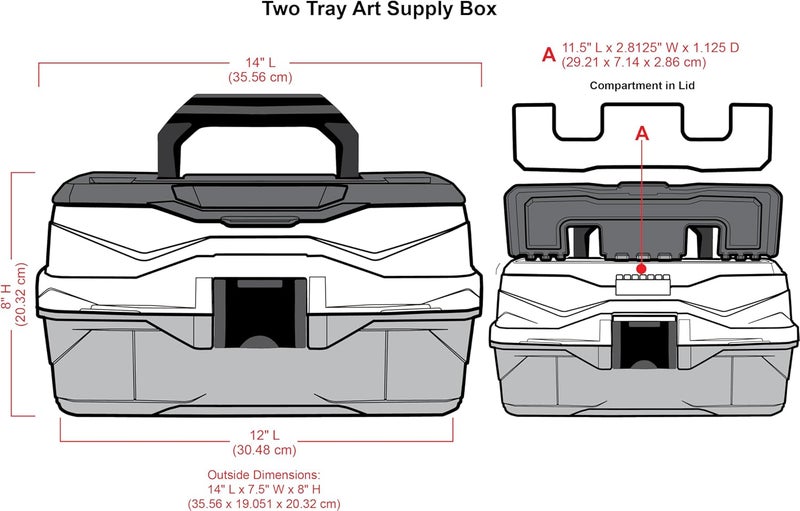 ArtBin 6892AG 2-Tray Art Supply Box - Portable Organizer with Lift-Up Trays, Gray/Black - Image 4