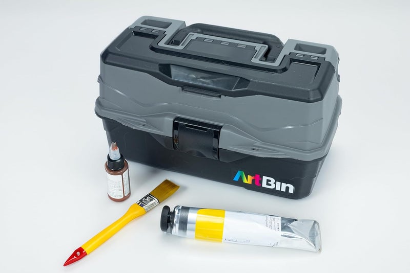ArtBin 6892AG 2-Tray Art Supply Box - Portable Organizer with Lift-Up Trays, Gray/Black - Image 3