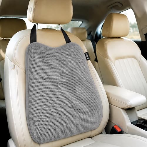 CUSHIO Memory Foam Car Seat Cushion for Back Support, Ergonomic Lumbar Support for Car Seat & Office Chair, Car Back Support Cushion, Chair Cushion for Pain Relief & Posture (Grey) - Image 1