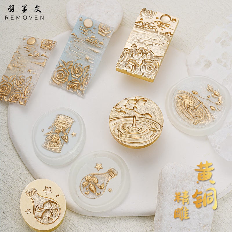 Feather Ink Original Fire Paint Seal Head Christmas Relief Ocean Series Water Things Sealing Wax Decorative Seal Gift - Image 3