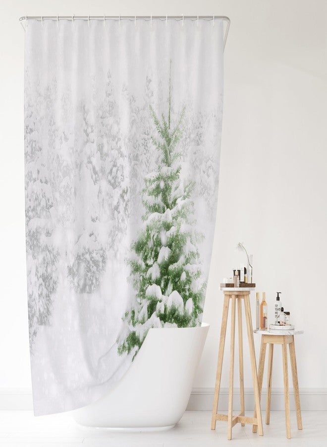 Funnytree 72" x 72" Snowflake Christmas Shower Curtain Set Natural Winter Forest Snowfall Bathroom Curtain Waterproof Bathtub Sets Home Decor with 12 Hooks - Image 5
