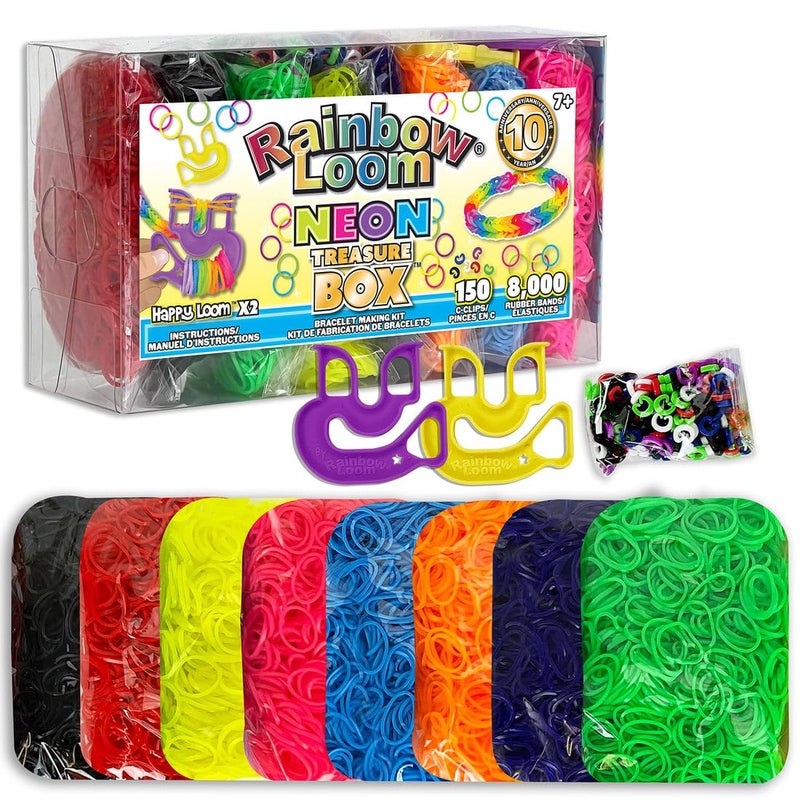 Rainbow Loom Treasure Box NEON Edition 8000 Rubber Bands in 8 Different Neon Colors and a Bonus of 2 Happy Looms Great Activities for Boys and Girls 7 - Image 2