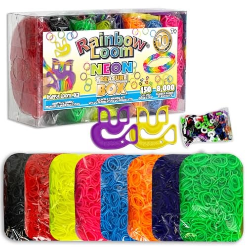 Rainbow Loom Treasure Box NEON Edition 8000 Rubber Bands in 8 Different Neon Colors and a Bonus of 2 Happy Looms Great Activities for Boys and Girls 7 - Image 1