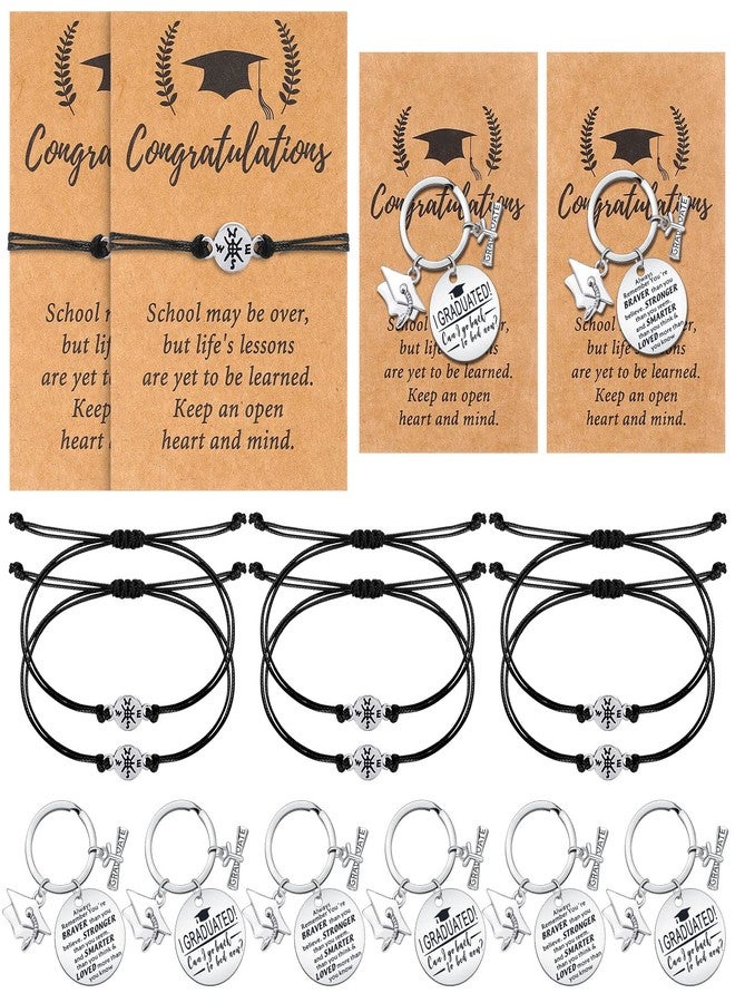 Yinkin 16 Set Graduation Gifts Bulk Includes 8 Pcs Compass Bracelets and 8 Pcs Graduation Keychain Class of 2025 Graduation Souvenir Gifts for Congrats Grad 2025 Graduate College High School Students - Image 1