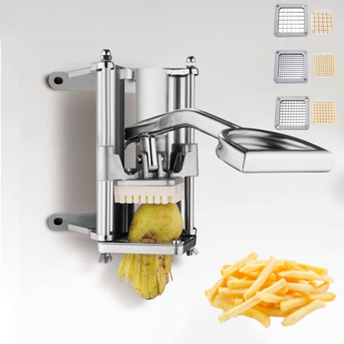 FRENCH FRY CUTTER WALL MOUNT COMMERCIAL VEGETABLE AND POTATO SLICER WITH 12IN 14IN AND 38IN BLADES STAINLESS STEEL FOOD CUTTER FOR POTATOES CARROTS CUCUMBERS