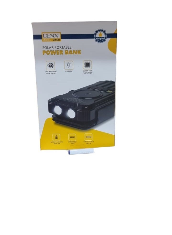 Denx Solar Powered Power Bank With Light And 4 Cables 20000mAH - Image 1