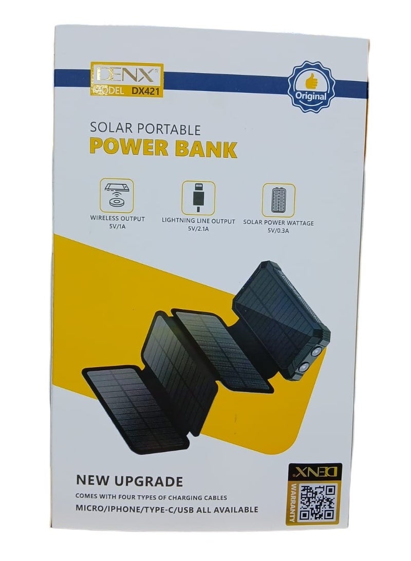 Denx Solar Powered Power Bank With Light And 4 Cables 20000mAH - Image 2