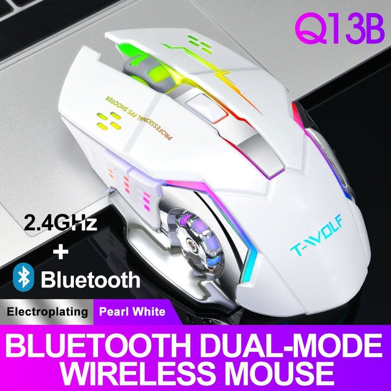 E-sports new charging wireless mouse mute office gaming laptop creative wireless mouse supplyQ13 dual-mode White (wireless + Bluetooth) Q13 dual-mode White (wireless + Bluetooth)
