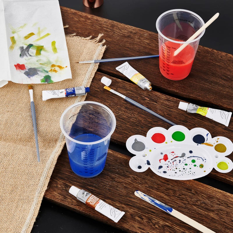 Lilymicky 100 PACK Plastic Measuring Cups, 8 oz Disposable Mixing Cups with 100 Wooden Mixing Sticks, Can Be Used for Epoxy Resin, Liquid Measuring, Paint, Cooking and Baking - Image 3