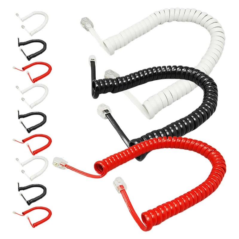 12pcs Coiled Telephone Receiver Cable 2m Curly Phone Cord Anti-Tangle Line Cable for Landline Phones with Black White Red Receiver Extension Cord Set - Image 1