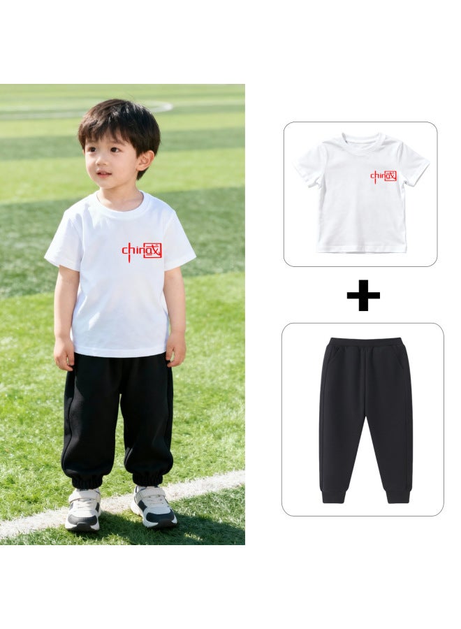 I Love The Chinese Dream Kidsren's White Short-sleeved Sweatpants Two-piece Suit Motherland Theme Choir Group Activity Clothing