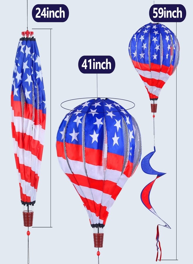 BATTIFE 2Pcs Patriotic Hot Air Balloon Wind Spinner, American Flag Kinetic Wind Twister with Tail, Outdoor Spiral Windmill Garden Yard, 4th of July Hanging Decoration - Image 5