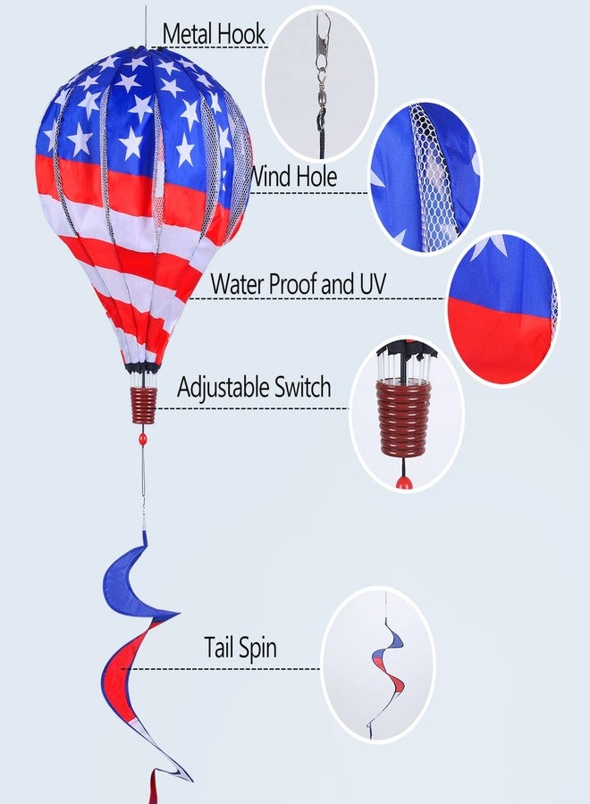 BATTIFE 2Pcs Patriotic Hot Air Balloon Wind Spinner, American Flag Kinetic Wind Twister with Tail, Outdoor Spiral Windmill Garden Yard, 4th of July Hanging Decoration - Image 4