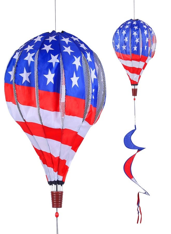 BATTIFE 2Pcs Patriotic Hot Air Balloon Wind Spinner, American Flag Kinetic Wind Twister with Tail, Outdoor Spiral Windmill Garden Yard, 4th of July Hanging Decoration - Image 1