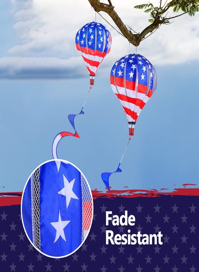 BATTIFE 2Pcs Patriotic Hot Air Balloon Wind Spinner, American Flag Kinetic Wind Twister with Tail, Outdoor Spiral Windmill Garden Yard, 4th of July Hanging Decoration - Image 2